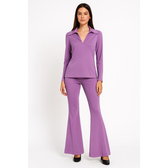 Y2K Vintage Lavender Bell Bottom Pantsuit – Manning Silver Disco Set XS/S - Picture 1 of 10